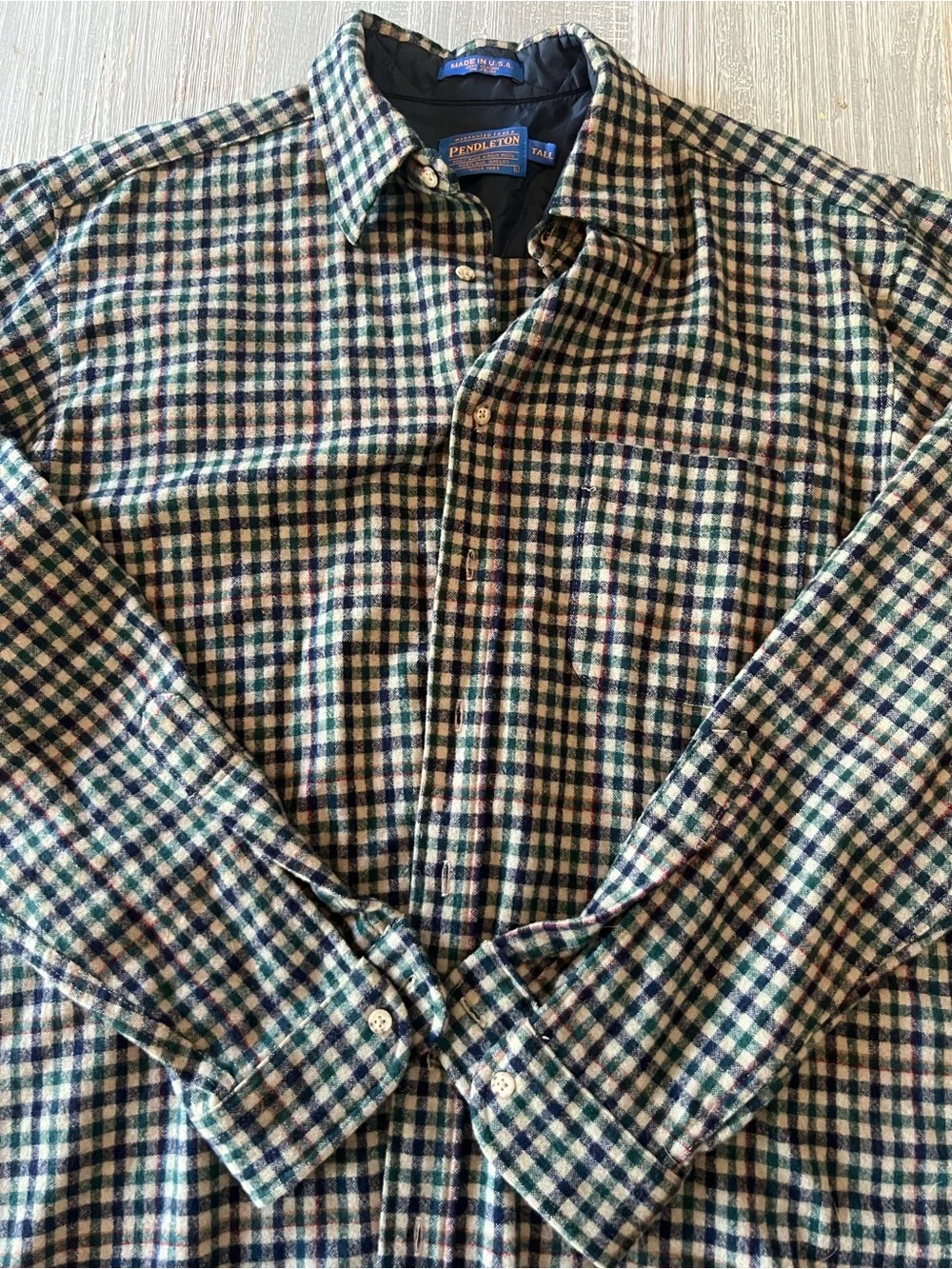 Pendleton Men’s Green, Brown & Cream Plaid Button-Down Shirt size L tall